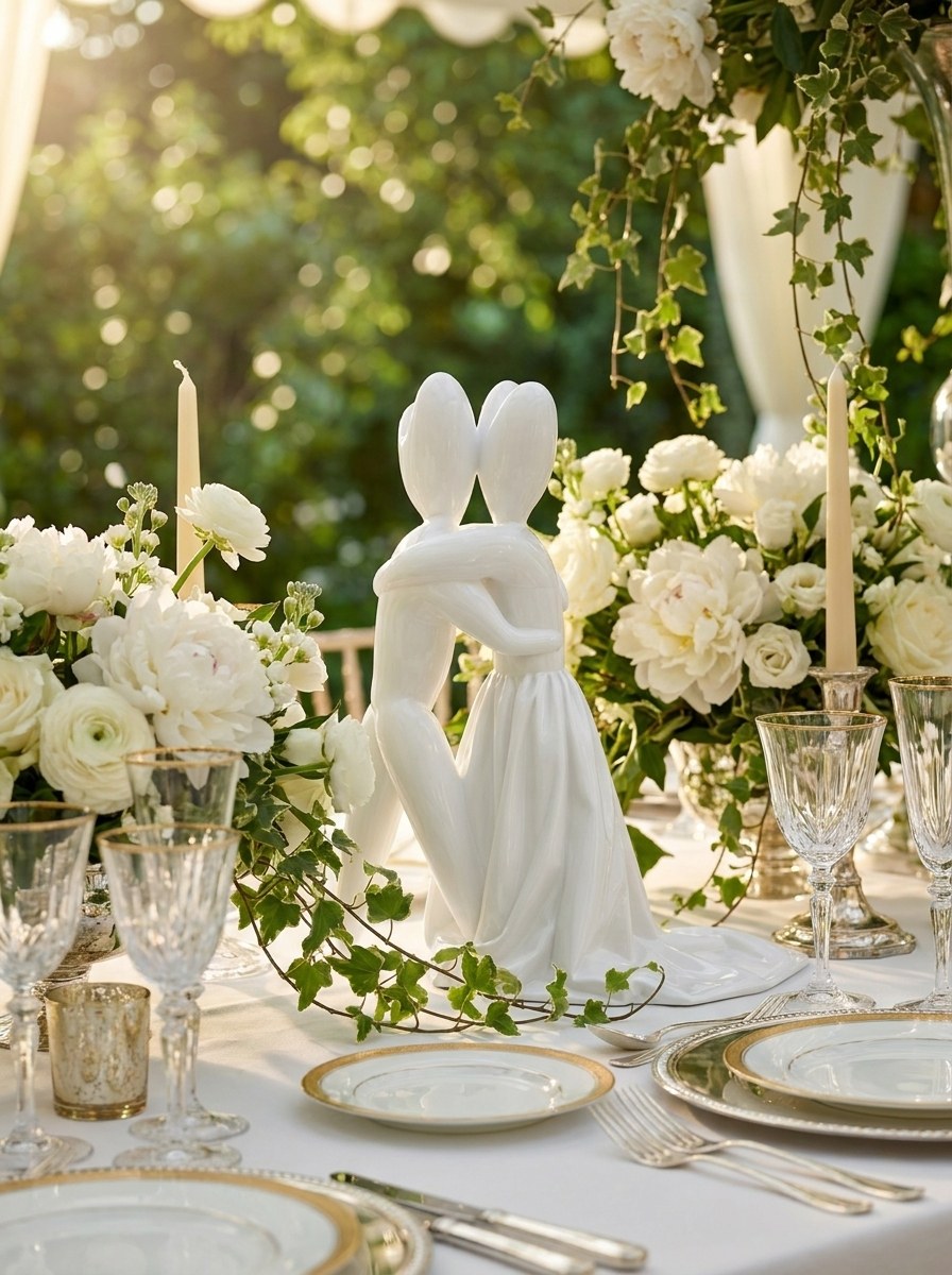 Allestimento tavolo da cerimonia con peonie, edera e candelabri d'argento